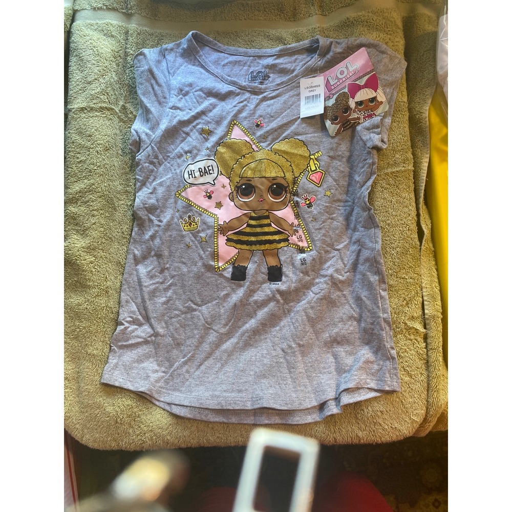 LOL Surprise Girls T Shirt Gray Graphic Print Size LG 10 12 Bee Queen